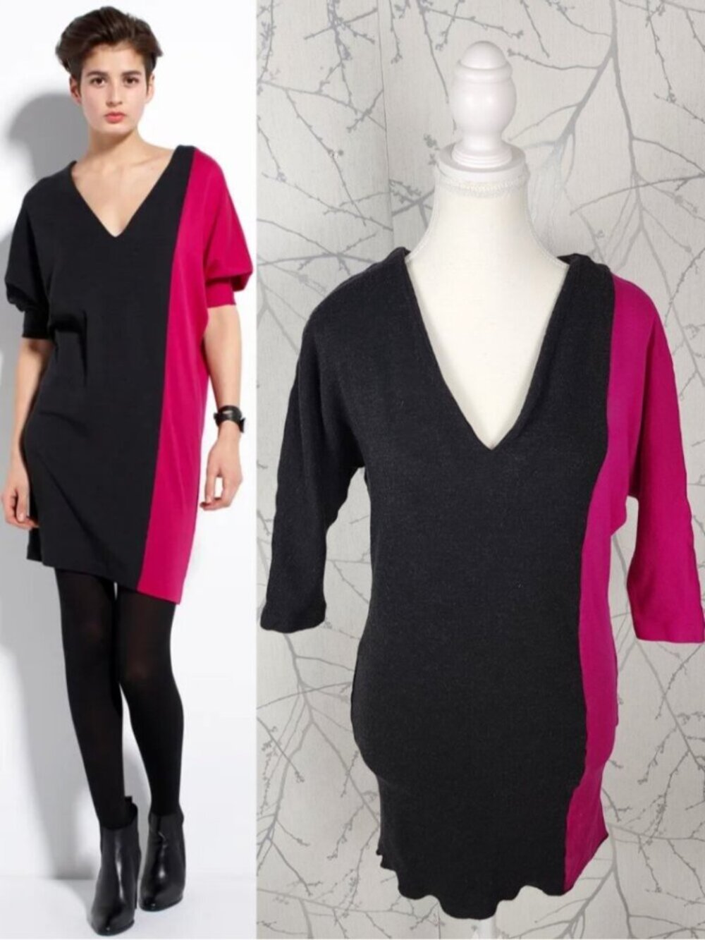 Diane Von Furstenberg 2009 Colorblock Wool Jersey V-Neck Dress